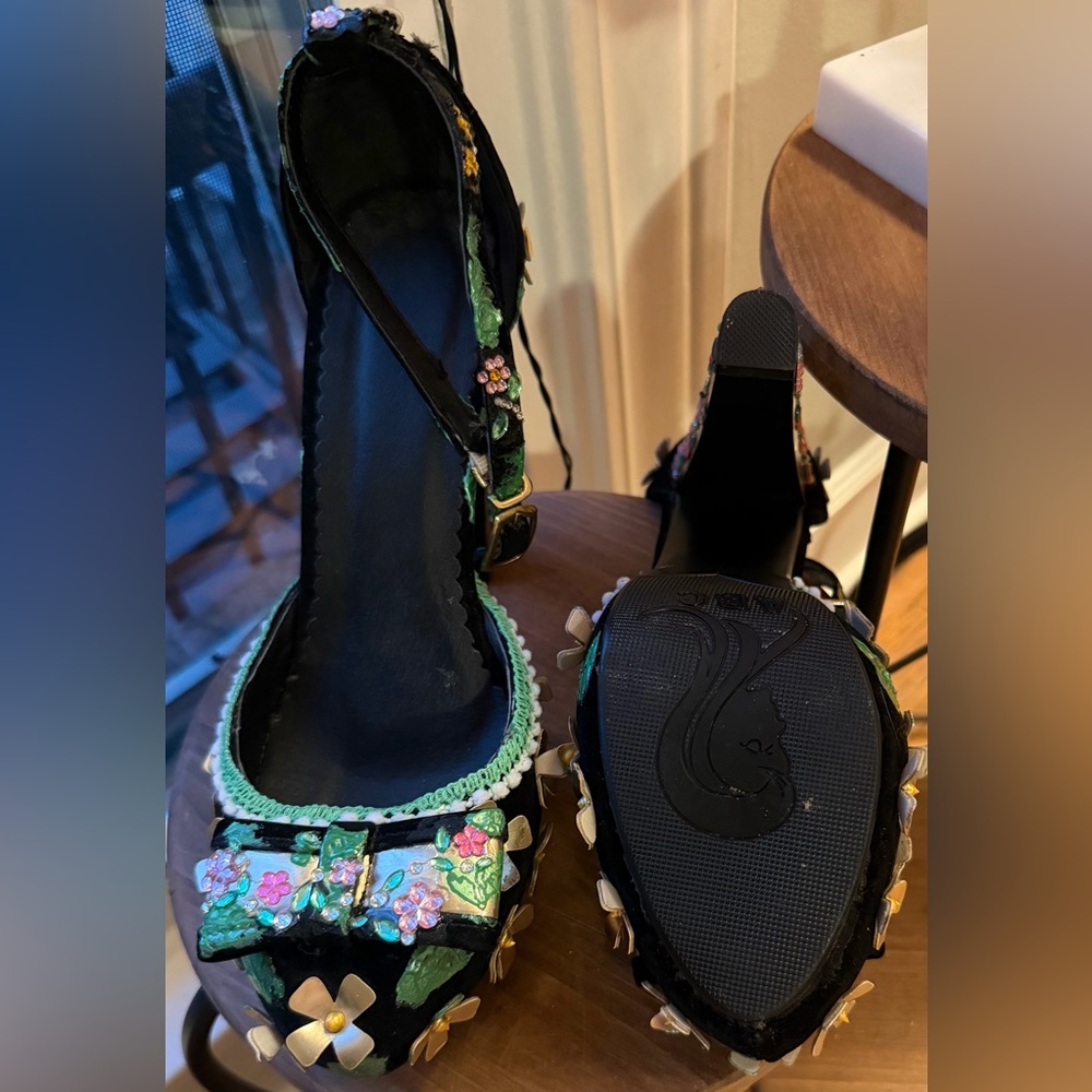 Custom OOAK Statement Heel Black Floral Embellished size 41/9.5 - Picture 13 of 17